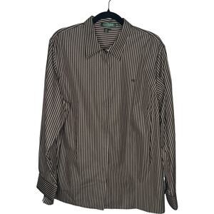 Lauren Ralph Lauren Shirt Womens 2X Brown Striped Button Down Cotton Long Sleeve